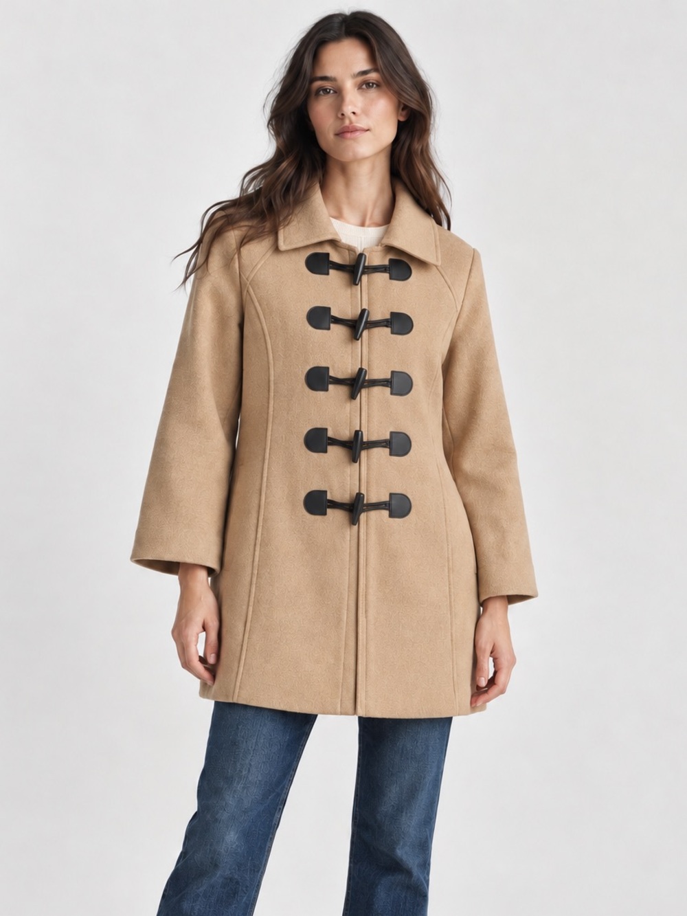 Anthropologie Elevenses Camel Wool Blend Toggle Coat Red Lining size 4